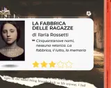 La copertina del libro "La fabbrica delle ragazze" di Ilaria Rossetti, con un ritratto intenso e una citazione evocativa.