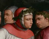 Figure retoriche: uomini con corone d'alloro, forse poeti, che discutono. "Io voglio del ver la mia donna laudare.