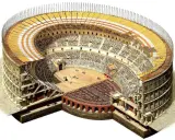 Sezione del Colosseo con spettatori e gladiatori, mostra quanto è grande il Colosseo e la sua struttura interna.