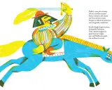 Un cavaliere errante, con spada alzata, cavalca un destriero blu. Il suo significato è l'eroe che scaccia mostri e salva dame.