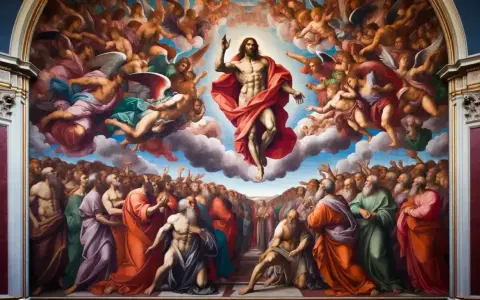 Cristo in gloria, circondato da angeli, sovrasta la folla in attesa del giudizio universale.