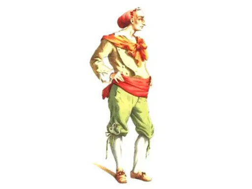 La maschera di Rugantino, con la sua camicia aperta, il foulard rosso al collo e alla vita, e i pantaloni verdi, è pronta a far ridere Roma.
