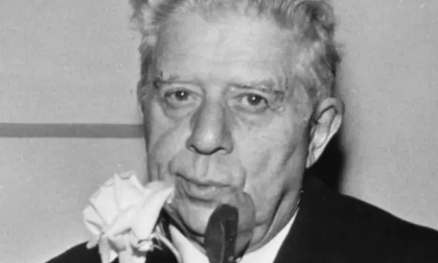 Un uomo con una rosa bianca al bavero, come se "ho sceso dandoti il braccio" fosse un ricordo dolce.