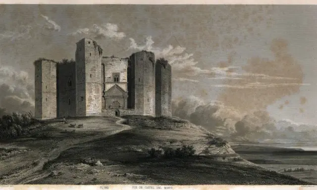Castel del Monte, un luogo avvolto dalla leggenda, si erge maestoso su una collina. Le sue torri squadrate e l'architettura imponente evocano storie antiche.