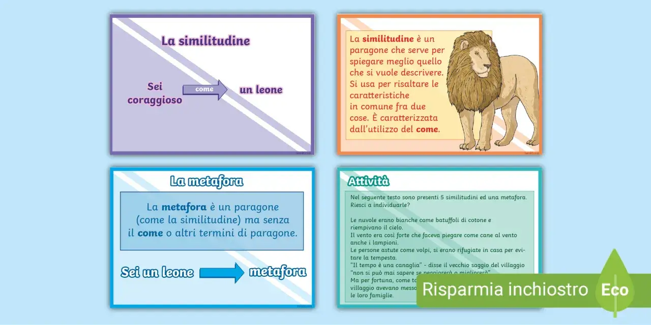 La metafora, come "sei un leone", paragona senza usare "come". Spiega cos'è la metafora.