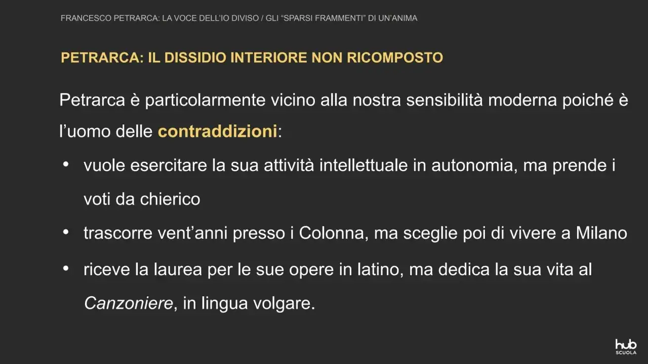 Petrarca, uomo di contraddizioni, cerca pace ma non la trova, come in