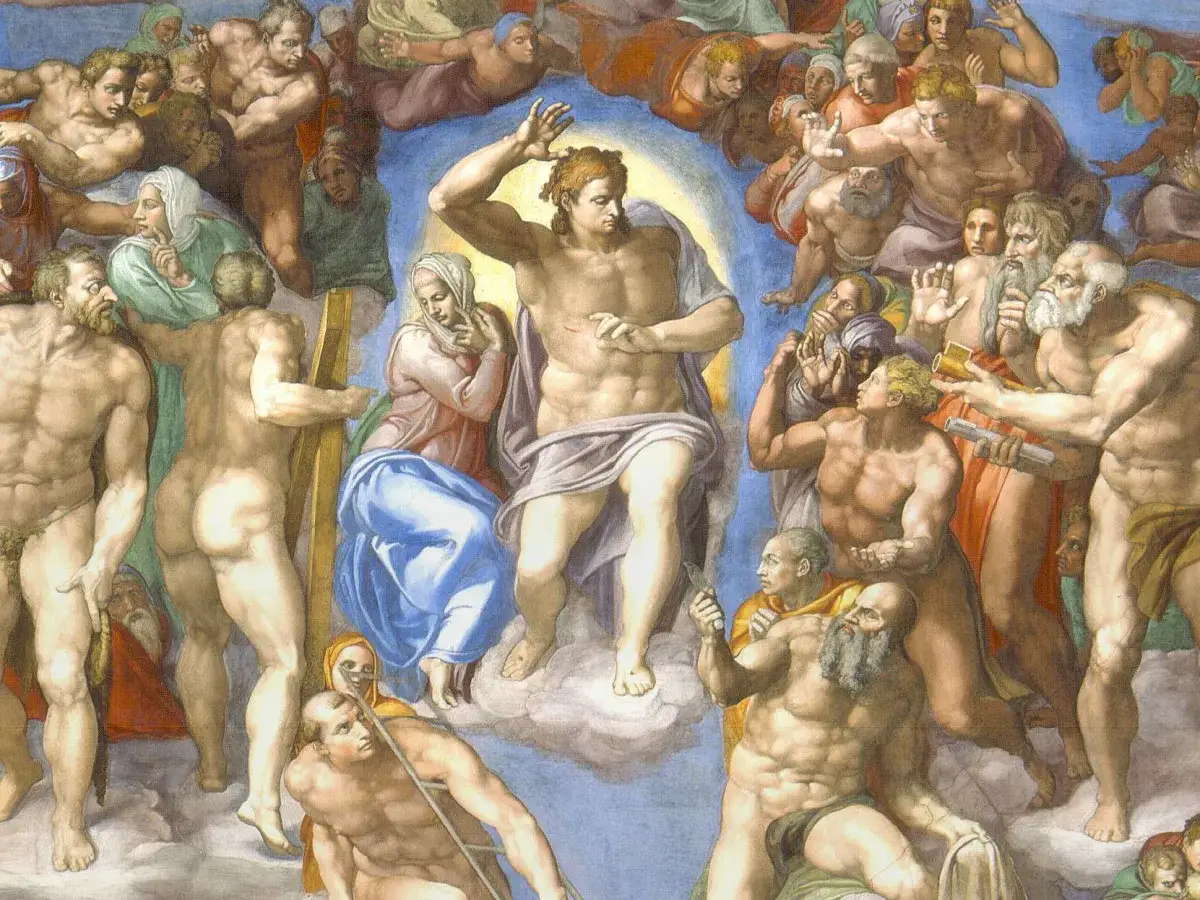 Il Giudizio Universale di Michelangelo: anime nude ascendono e discendono, giudicate da Cristo in un affresco vibrante.